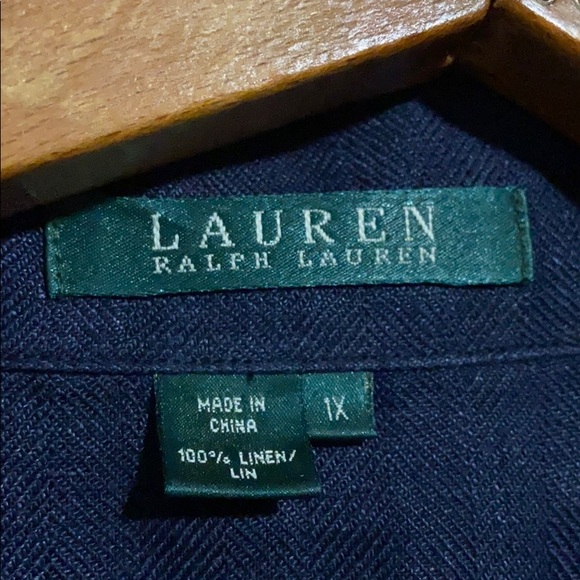 Lauren Ralph Lauren Plus Size Navy Linen Shirt - Picture 6 of 6